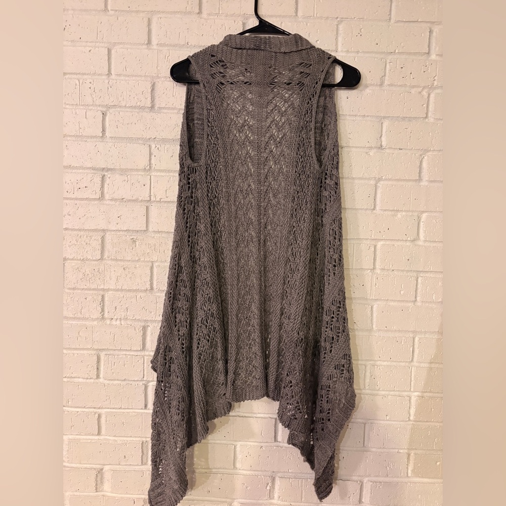 Open Front Crochet Knit Cardigan - Gray - Picture 3 of 3
